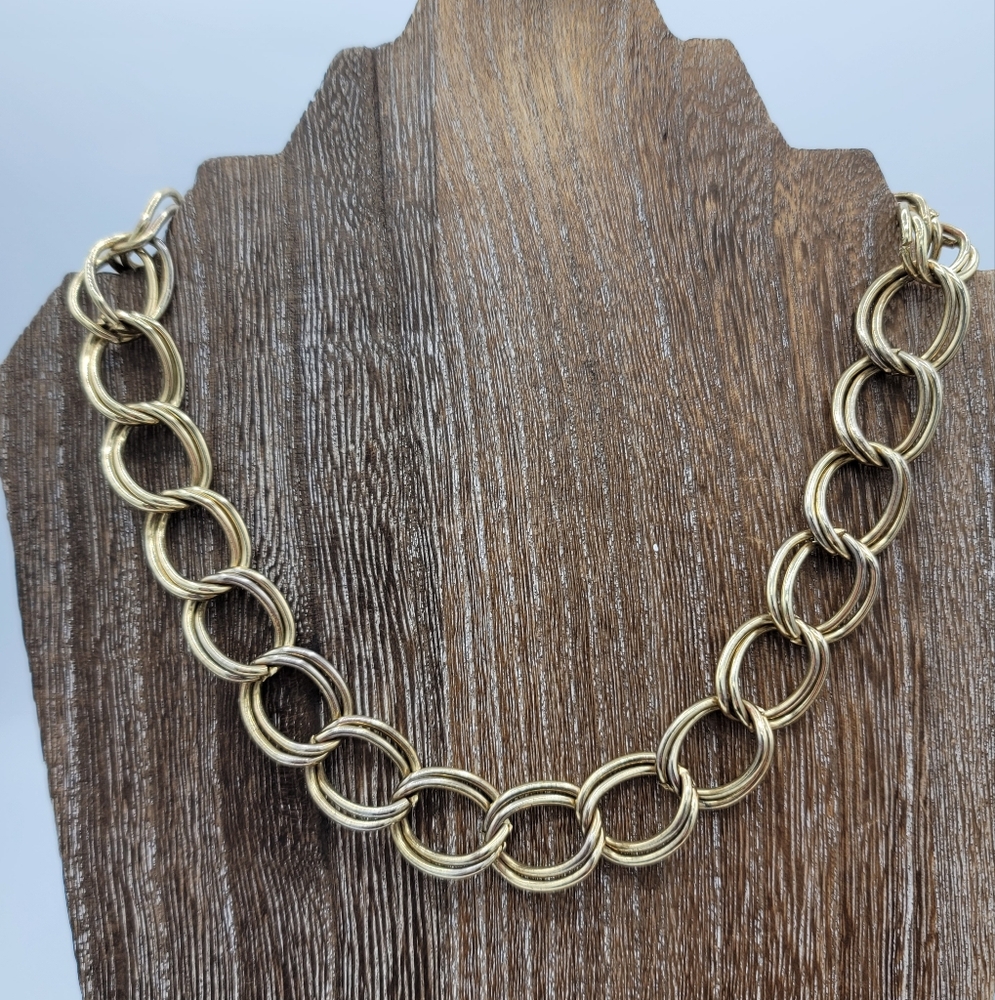Elongated Double Link Curb Chain Necklace Gold Tone 18" Drop Adjustable Vintage
